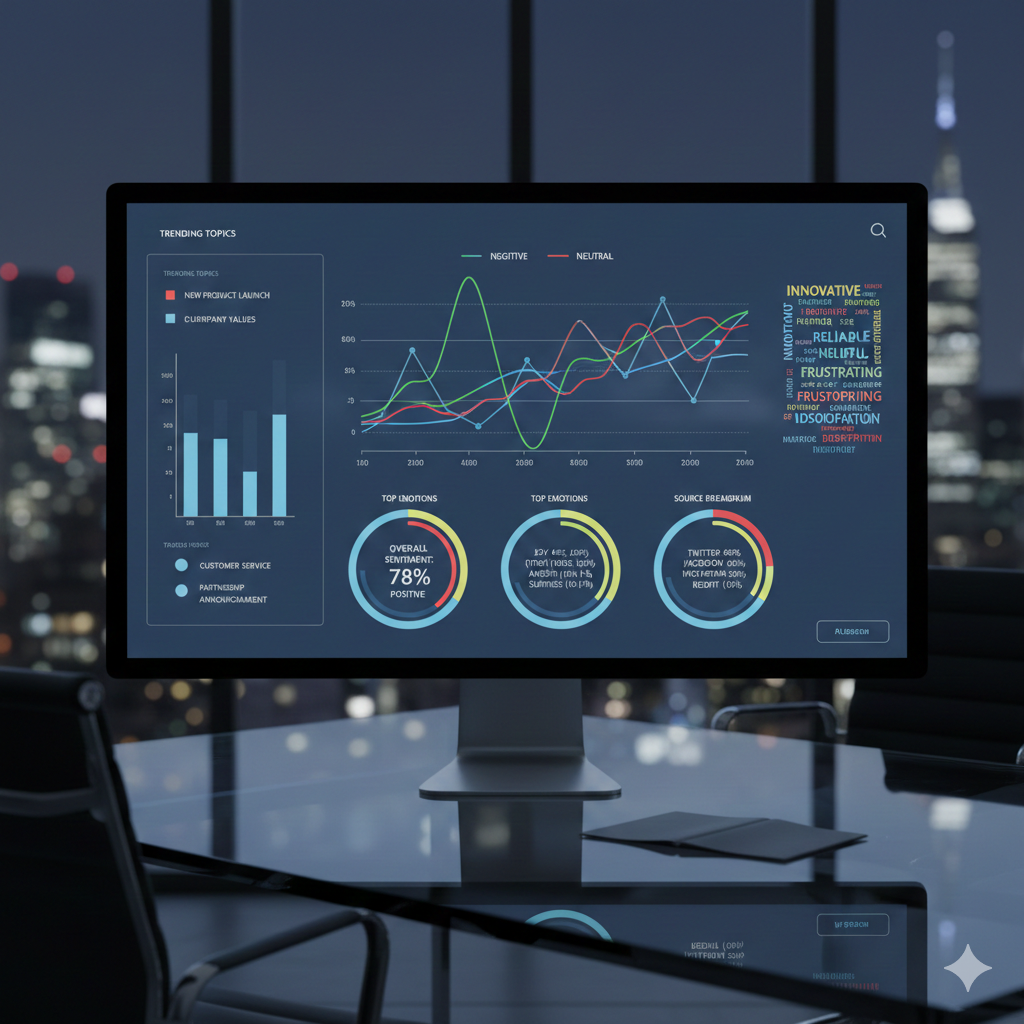 Painel de monitoramento de sentimentos de menções da marca nas redes sociais