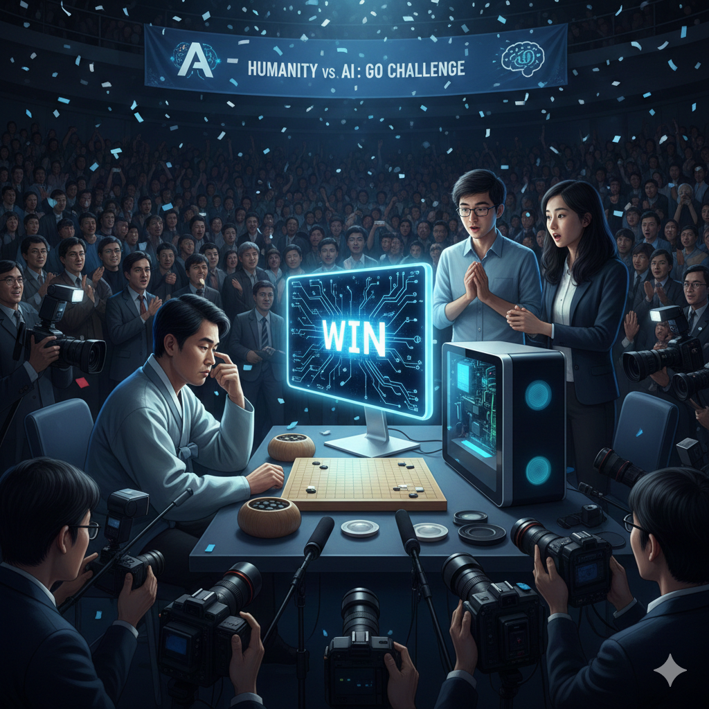 Momento da vitória histórica do AlphaGo sobre o campeão mundial Lee Sedol